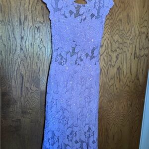 Jovani Lavender Lace Maxi Dress with Subtle Sparkle